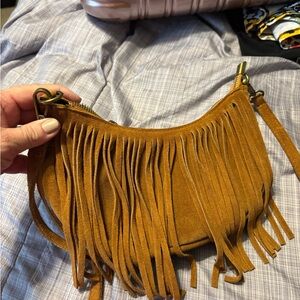 Fringe Suede Tan Clutch